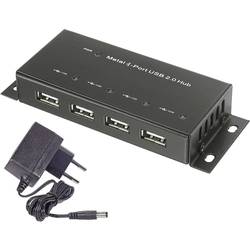 Renkforce RF-4830984 USB Hub 4 porty USB-A USB 2.0 480 MBit/s kovový ukazatel, pro montáž na zeď černá RF-4830984