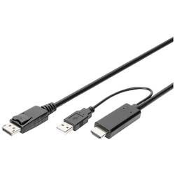Digitus DisplayPort / HDMI kabel DisplayPort zásuvka, Zástrčka HDMI-A, USB-A zástrčka 2 m černá AK-330111-020-S 4K UHD, dvoužilový stíněný, flexibilní