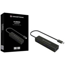 Conceptronic HUBBIES07B USB Hub 4 porty USB-A USB 3.1 Gen1 5 GBit/s s konektorem USB C černá HUBBIES07B
