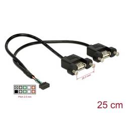 Delock USB kabel USB 2.0 USB zásuvka na desku, USB-A zásuvka 0.25 m černá 84832