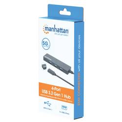 Manhattan 164924 USB Hub 3 + 1 port USB-A USB 3.2 Gen1 5 GBit/s s konektorem USB C černá 164924
