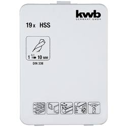 kwb 421856 HSS sada spirálových vrtáku do kovu 19dílná 1 mm, 1.5 mm, 2 mm, 2.5 mm, 3 mm, 3.5 mm, 4 mm, 4.5 mm, 5 mm, 5.5 mm, 6 mm, 6.5 mm, 7 mm, 7.5 mm, 8 mm,