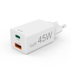Hama USB nabíječka, USB Power Delivery (USB-PD) , 1x USB A , 1x USB-C®, 45.00 W, Dodávka energie, bílá