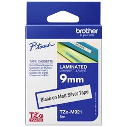 páska do štítkovače Brother TZe, TZ TZe-M921 Barva pásky: stříbrná (matná) Barva písma:černá 9 mm 8 m