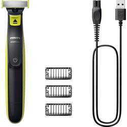 Philips OneBlade zastřihovač vousů, zastřihovač vlasů, zastřihovač ochlupení, přesný zastřihovač, holicí strojek na tvář omyvatelný, USB napájení Limetková