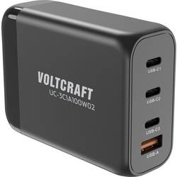 VOLTCRAFT UC-3C1A100W02 USB nabíječka, GaN, USB Power Delivery (USB-PD) , Rychlonabíječka, 3x USB-C®, 1x USB A , 100 W, Dodávka energie, černá