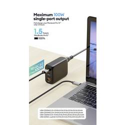 VOLTCRAFT UC-3C1A100W02 USB nabíječka, GaN, USB Power Delivery (USB-PD) , Rychlonabíječka, 3x USB-C®, 1x USB A , 100 W, Dodávka energie, černá