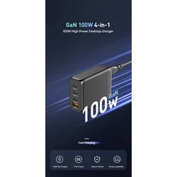 VOLTCRAFT UC-3C1A100W02 USB nabíječka, GaN, USB Power Delivery (USB-PD) , Rychlonabíječka, 3x USB-C®, 1x USB A , 100 W, Dodávka energie, černá