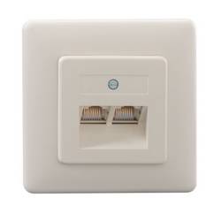 Rutenbeck UAE 2x8(8) Up rw síťová zásuvka pod omítku panel s čelní deskou a rámečkem CAT 3 čistě bílá