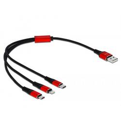 Delock USB kabel USB 2.0 USB-A zástrčka, USB-C ® zástrčka, USB Micro-B zástrčka, Apple Lightning konektor 0.30 m černá, červená 85891