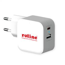 Roline USB nabíječka, 1x USB A , 1x USB-C®, 38 W, Dodávka energie, bílá