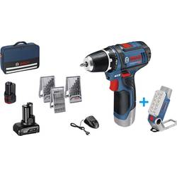 Bosch Professional GSR 12V-15 + GLI DeciLED aku vrtací šroubovák, 12 V, 2 Ah, 4 Ah Li-Ion vč. aku lampy, vč. 2x aku, vč. příslušenství, taška