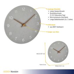 TFA Dostmann 60.3054.10 Quartz nástěnné hodiny 29.7 cm x 45 mm , šedá