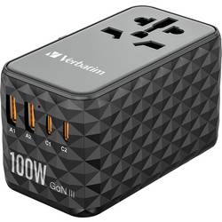 Verbatim UTA-06 GaN III USB nabíječka, GaN, 2x USB A, 2x USB-C®, 100 W, Dodávka energie, Power Delivery 3.0, QC 4+, Rychlé nabíjení, SuperCharge, Adaptivní