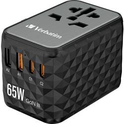 Verbatim UTA-05 GaN III USB nabíječka, GaN, 2x USB A, 2x USB-C®, 65 W, Dodávka energie, Power Delivery 3.0, QC 4+, Rychlé nabíjení, SuperCharge, Adaptivní