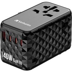 Verbatim UTA-10 GaN III cestovní nabíječka, GaN, s adaptérem pro Evropu, s britským adaptérem, s americkým adaptérem, 1x USB A , 3x USB-C®, 140 W, Dodávka