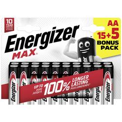 Energizer Max tužková baterie AA alkalicko-manganová, 1.5 V, 20 ks