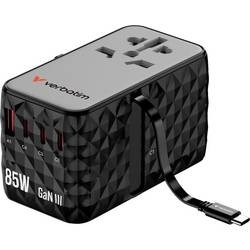 Verbatim Charge n Travel GaN III cestovní nabíječka, GaN, s adaptérem pro Evropu, s britským adaptérem, s americkým adaptérem, 1x USB A , 3x USB-C®, 85 W,