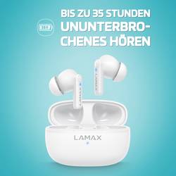 Lamax Clips1 Play Headset do uší (In Ear) Bluetooth® stereo bílá Indikátor nabití, Nabíjecí pouzdro, regulace hlasitosti, odolné vůči potu, dotykové ovládání,