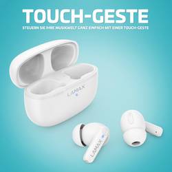 Lamax Clips1 Play Headset do uší (In Ear) Bluetooth® stereo bílá Indikátor nabití, Nabíjecí pouzdro, regulace hlasitosti, odolné vůči potu, dotykové ovládání,