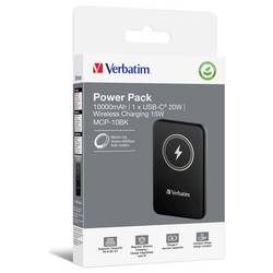 Verbatim Charge n Go Magnetic Wireless powerbanka Li-Pol, 10000 mAh, Rychlé nabíjení, Quick Charge 3.0, Power Delivery 3.0, Adaptivní rychlé nabíjení, USB-C®,