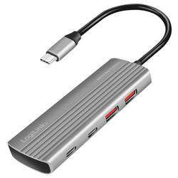 LogiLink UA0413 4 porty USB 3.1 hub (Gen 2) s hliníkovým krytem, s portem pro rychlé nabíjení vesmírná šedá