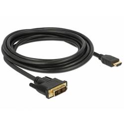 Delock DVI / HDMI kabel DVI-D 18 + 1 pól Zástrčka, Zástrčka HDMI-A 3 m černá 85585 třížilový stíněný, pozlacené kontakty HDMI kabel