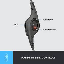 Logitech H390 Headset otevřená (On Ear) kabelová stereo černá Redukce šumu mikrofonu, Potlačení hluku regulace hlasitosti, Vypnutí zvuku mikrofonu Počítače