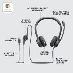 Logitech H390 Headset otevřená (On Ear) kabelová stereo černá Redukce šumu mikrofonu, Potlačení hluku regulace hlasitosti, Vypnutí zvuku mikrofonu Počítače