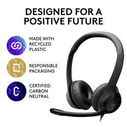 Logitech H390 Headset otevřená (On Ear) kabelová stereo černá Redukce šumu mikrofonu, Potlačení hluku regulace hlasitosti, Vypnutí zvuku mikrofonu Počítače