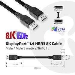 club3D DisplayPort kabel Konektor DisplayPort, Konektor DisplayPort 5.00 m černá CAC-1061 8K UHD Kabel DisplayPort