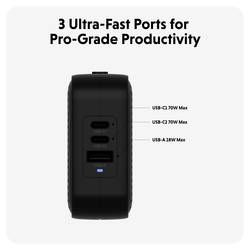 HYPER HyperJuice® 70W USB-C cestovní nabíječka, GaN, s adaptérem pro Evropu, s britským adaptérem, s americkým adaptérem, 1x USB A , 2x USB-C®, 70 W, Dodávka