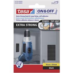 TESA On & Off 55228-00-01 pásek se suchým zipem, lepicí, háčková a flaušová část, extra silná, (d x š) 100 mm x 50 mm, černá, 2 ks