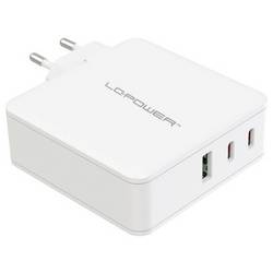 LC Power LC-GAN-100 USB nabíječka, GaN, Rychlonabíječka, USB Power Delivery (USB-PD) , 2x USB-C®, 1x USB A , 100 W, Power Delivery 3.0, bílá
