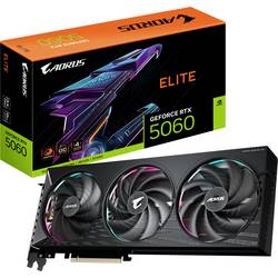 Gigabyte grafická karta Nvidia GeForce RTX 5060 Aorus Elite 8G OC-Edition 8 GB GDDR7 RAM PCIe x8 přetaktovaná, Sopka, NVIDIA G-Sync , Režim nulového ventilátoru