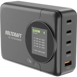 VOLTCRAFT UC-4C1A240W01 USB nabíječka, GaN, USB Power Delivery (USB-PD) , Rychlonabíječka, 4x USB-C®, 1x USB A , 240 W, Power Delivery 3.0, černá