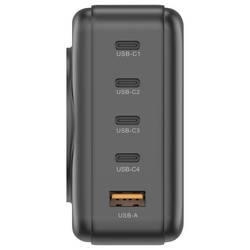 VOLTCRAFT UC-4C1A240W01 USB nabíječka, GaN, USB Power Delivery (USB-PD) , Rychlonabíječka, 4x USB-C®, 1x USB A , 240 W, Power Delivery 3.0, černá
