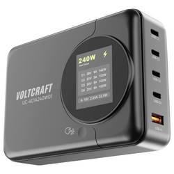 VOLTCRAFT UC-4C1A240W01 USB nabíječka, GaN, USB Power Delivery (USB-PD) , Rychlonabíječka, 4x USB-C®, 1x USB A , 240 W, Power Delivery 3.0, černá