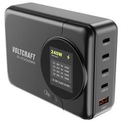 VOLTCRAFT UC-4C1A240W01 USB nabíječka, GaN, USB Power Delivery (USB-PD) , Rychlonabíječka, 4x USB-C®, 1x USB A , 240 W, Power Delivery 3.0, černá