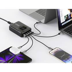 VOLTCRAFT UC-4C1A240W01 USB nabíječka, GaN, USB Power Delivery (USB-PD) , Rychlonabíječka, 4x USB-C®, 1x USB A , 240 W, Power Delivery 3.0, černá