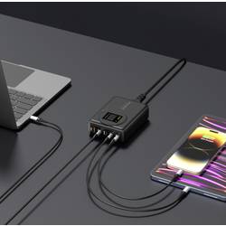 VOLTCRAFT UC-4C1A240W01 USB nabíječka, GaN, USB Power Delivery (USB-PD) , Rychlonabíječka, 4x USB-C®, 1x USB A , 240 W, Power Delivery 3.0, černá