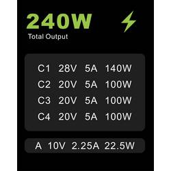 VOLTCRAFT UC-4C1A240W01 USB nabíječka, GaN, USB Power Delivery (USB-PD) , Rychlonabíječka, 4x USB-C®, 1x USB A , 240 W, Power Delivery 3.0, černá