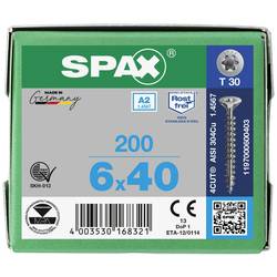 SPAX 1197000600403 R 88091 Senkkopf T-STAR šroub do dřeva 6 mm 40 mm T-STAR plus nerezová ocel A2 200 ks