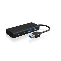 ICY BOX 60493 USB Hub 4 porty USB-A USB 3.0 5 GBit/s lze ovládat prostřednictvím PC černá IB-HUB1426-U3, USB 3.2 Gen 1 Hub Type-A zu 2x Type-C® u. 2x Type-A