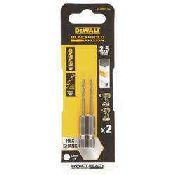 DEWALT DT20601-QZ HSS-G kovový spirálový vrták 2 kusy 2.5 mm Celková délka 60 mm chráněný proti korozi šestihranná 2 ks