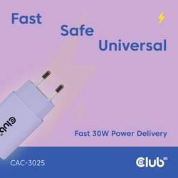 club3D CAC-3025 USB nabíječka, USB Power Delivery (USB-PD) , USB-C® zástrčka, 30 W, Power Delivery 3.0, fialová