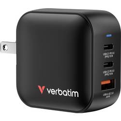 Verbatim Mini GaN Charger cestovní nabíječka, Rychlonabíječka, GaN, s adaptérem pro Evropu, s britským adaptérem, s americkým adaptérem, 1x USB A , 2x USB-C®,