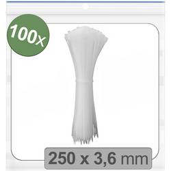 Quadrios 24CA333, 24CA333, stahovací pásky, 3.6 mm, 250 mm, bílá, odolná vůči UV záření, 100 ks
