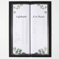 Sigel GM100 Nápojový lístek 1/2 DIN A4 1 ks včetně 2 dvojitých průhledných fólií pro 8 stran, Gumová vazba černá