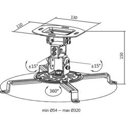 LogiLink BP0057 stropní držák projektoru stropní držák, nastavitelná výška, naklápěcí + nakláněcí vzd. země-strop (max.): 150 mm bílá